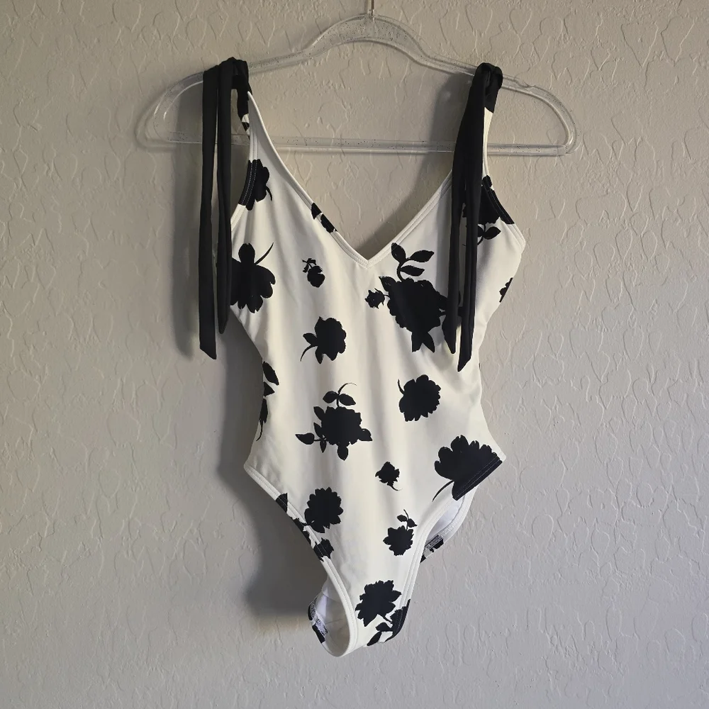 Kate Spade Neck OnePiece Swimsuit‎ Floral bow tie shoulder Size XS